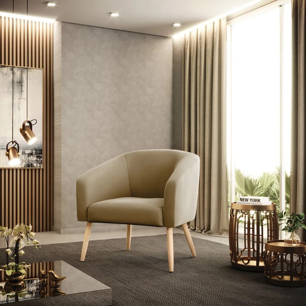 Poltrona Decorativa Pé Palito Natural Kit 2 Stella Suede Marrom Rato D03 - D'Rossi