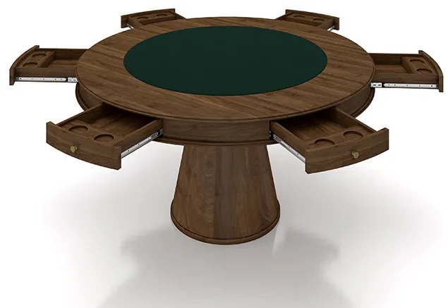 Conjunto Mesa de Jogos Carteado Bellagio Tampo Reversível Verde e 6 Cadeiras Madeira Poker Base Cone Linho Cinza/Nogueira G42 - Gran Belo