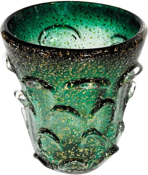Vaso Decorativo em Murano Verde com Detalhes em Dourado - 16x14cm