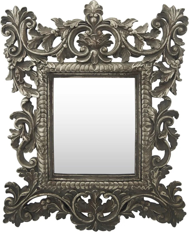 Espelho Moldura em Resina Prata Detalhes em Relevo