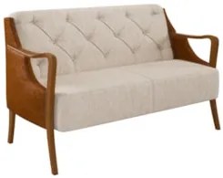 Poltrona Namoradeira 2 Lugares 135cm Capitonê Lapa Z32 PU Camel/Linho
