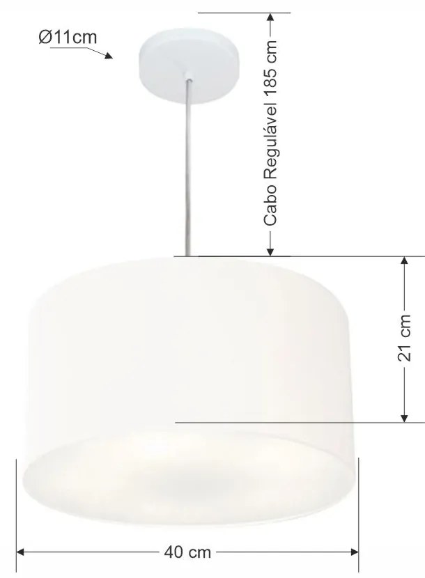 Lustre Pendente Cilíndrico Vivare Md-4019 Cúpula em Tecido 40x21cm - Bivolt - Branco - 110V/220V