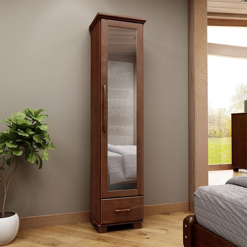Sapateira Decorativa Henry Madeira 1 Porta com Espelho Café G74 - Gran Belo