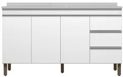 Balcão Gabinete Com Pia 150cm 3 Portas Karen P14 Branco - Mpozenato