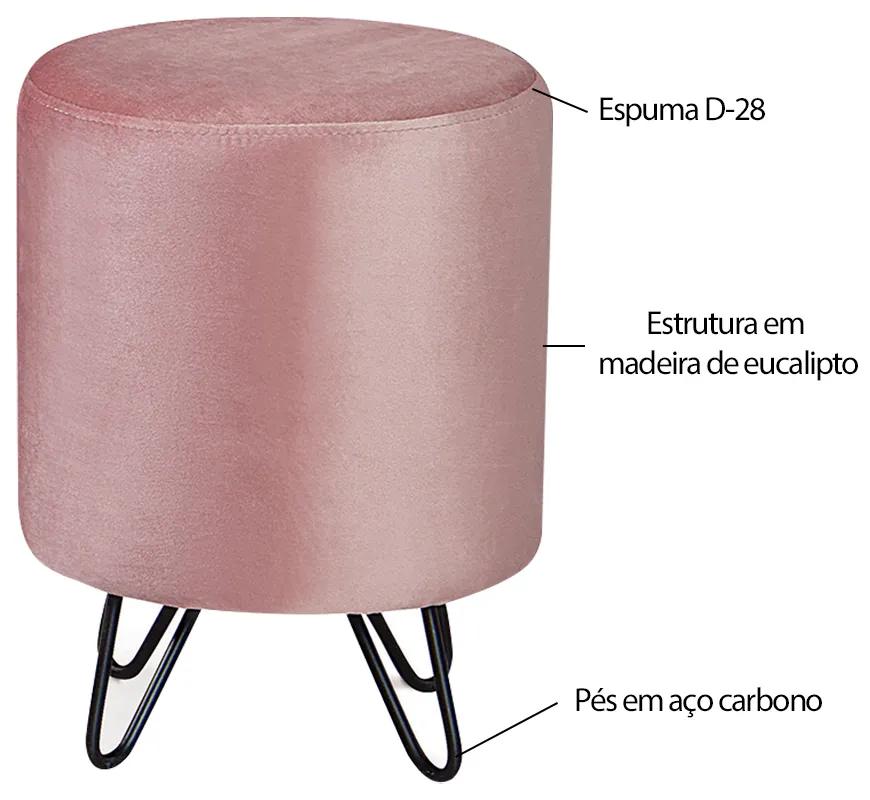 Puff Decorativo Sala de Estar Pés Metal Cork Veludo Rosa G17 - Gran Belo