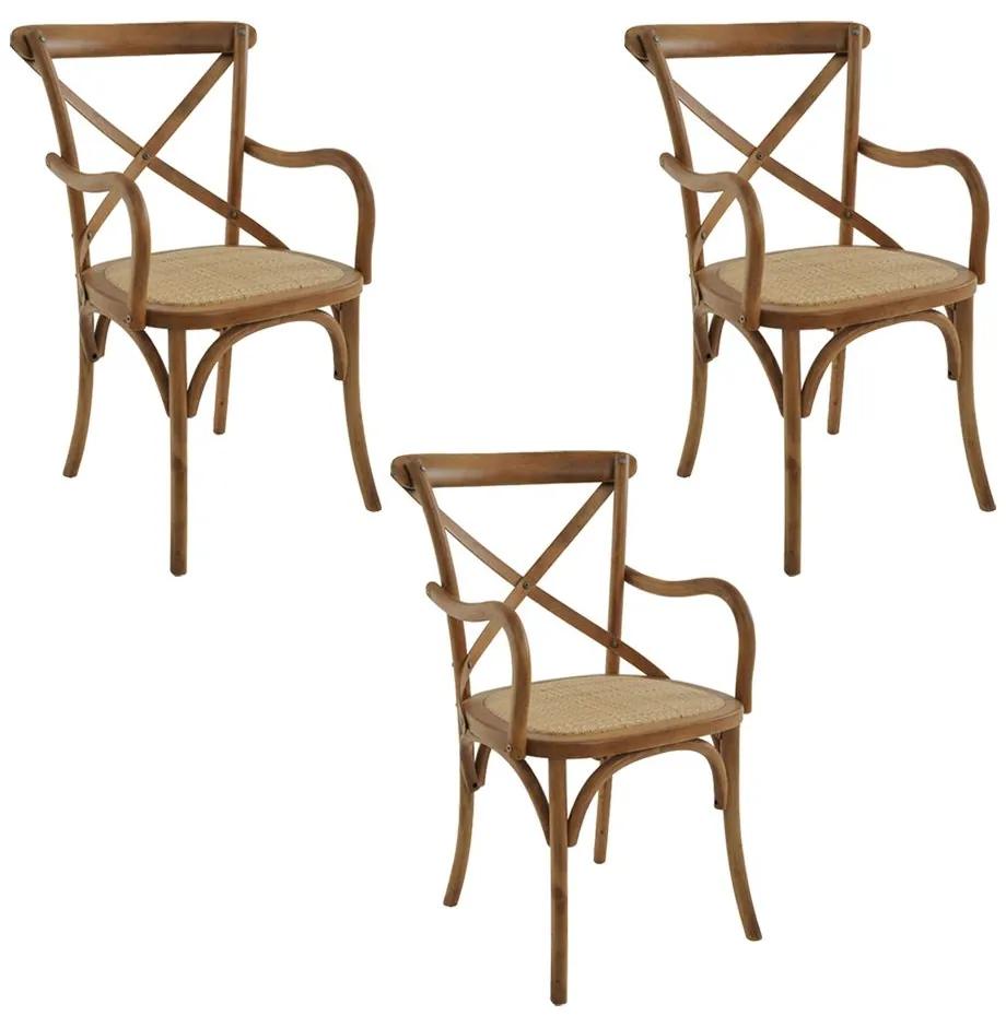 kit 3 Cadeiras Decorativas Sala de Jantar Cozinha Danna com Apoio Rattan Natural Bétula G56 - Gran Belo