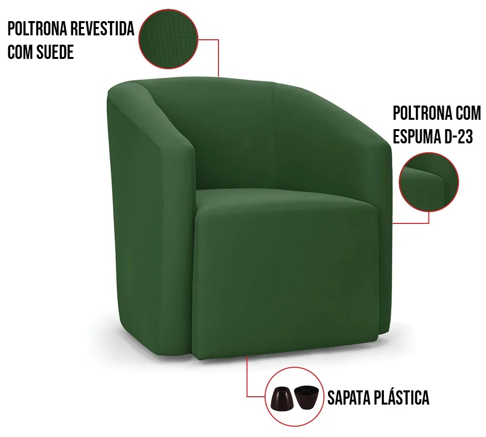 Poltrona Decorativa Orgânica Kit 2 Stella Max Suede D03 - D'Rossi - Verde