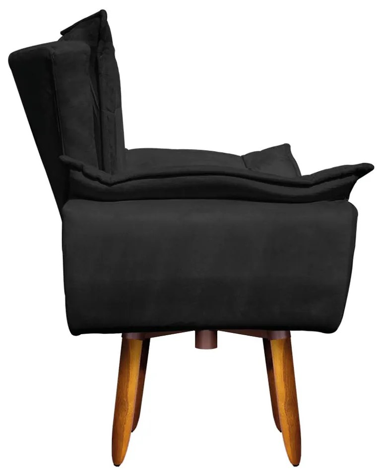 Kit 02 Poltronas Giratória Opala Suede Preto Base Pés Palito 25 cm - D'Rossi