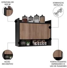 Armário de Cozinha Aéreo 71cm 2 Portas 1 Nicho Ceci M24 Preto/Freijó -