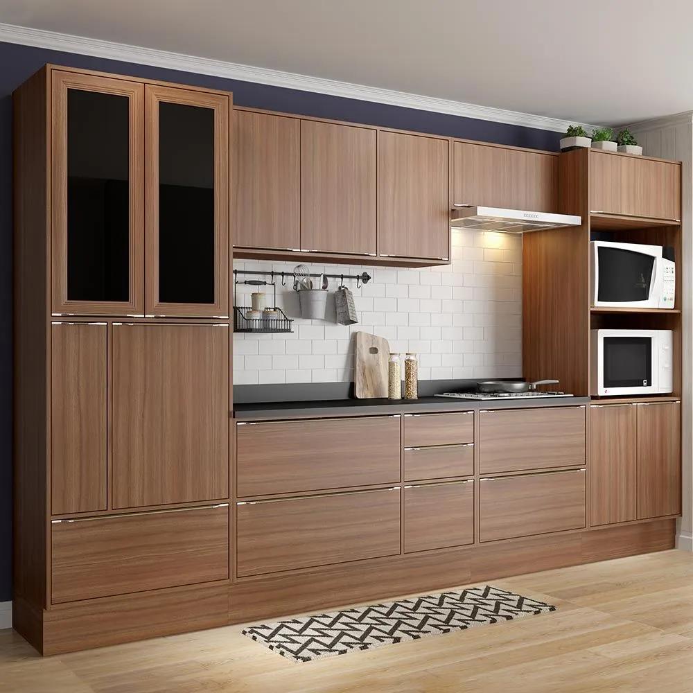Cozinha Compacta 14 Portas Com Tampo e Rodapé 5451r Nogueira/Malt - Multimóveis