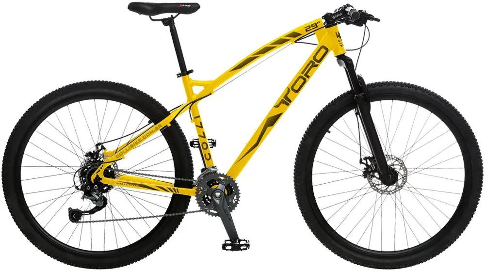 Bicicleta Esportiva Aro 29 Shimano Alívio Suspensão Freio a Disco Toro Quadro 18 Alumínio Amarelo Fosco - Colli Bike