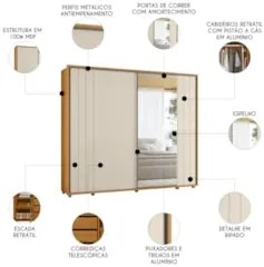 Guarda Roupa Casal 278cm Com 2 Portas Mya Off/Cinamomo Z10  - Mpozenat