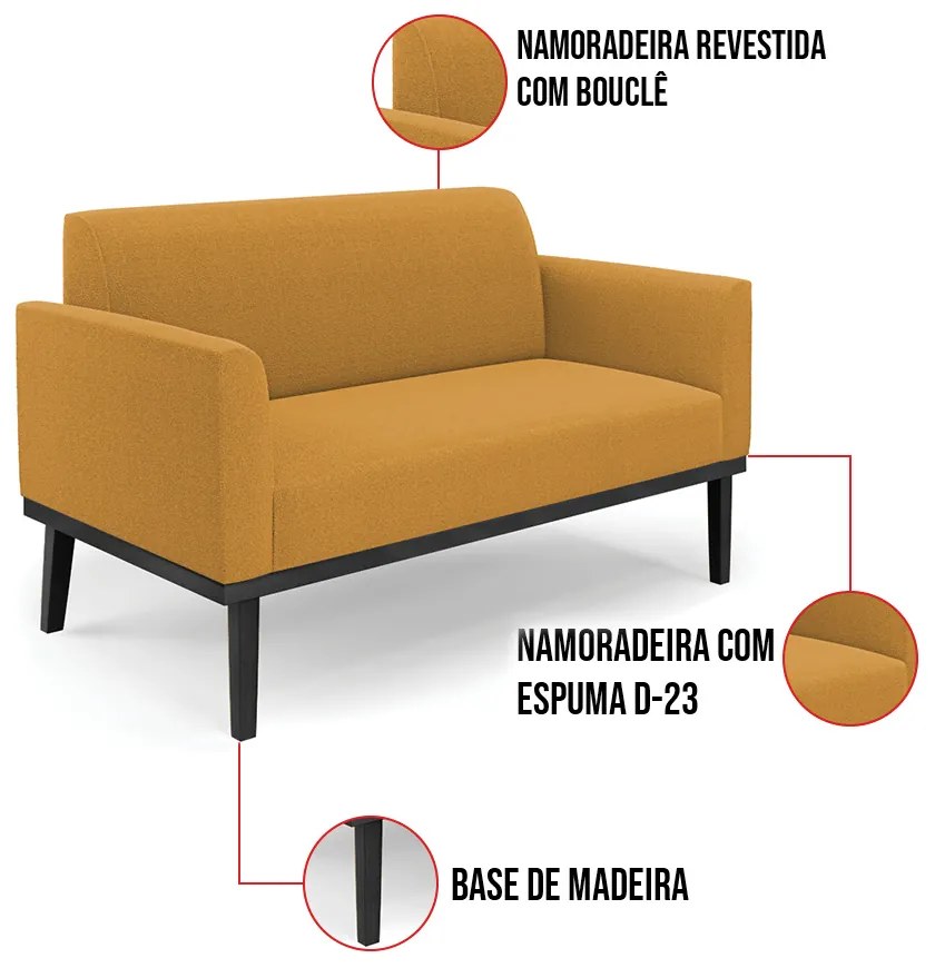 Namoradeira e Poltrona Base Madeira Preto Marisa Bouclê D03 - D'Rossi - Mostarda