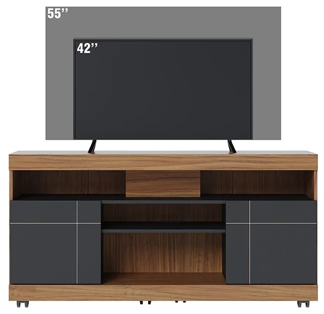 Rack para Sala Bancada de TV 47 Pol 136cm Ariele C04 - D'Rossi - Noce Milano e Preto Fosco
