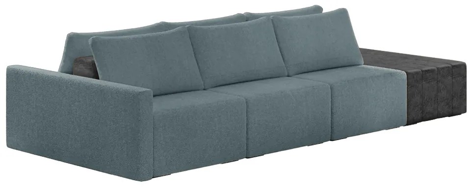 Sofá Ilha 3 Lugares Living 372cm Modulado Sala Lary Bouclê/PU Pto K01 - D'Rossi - Azul