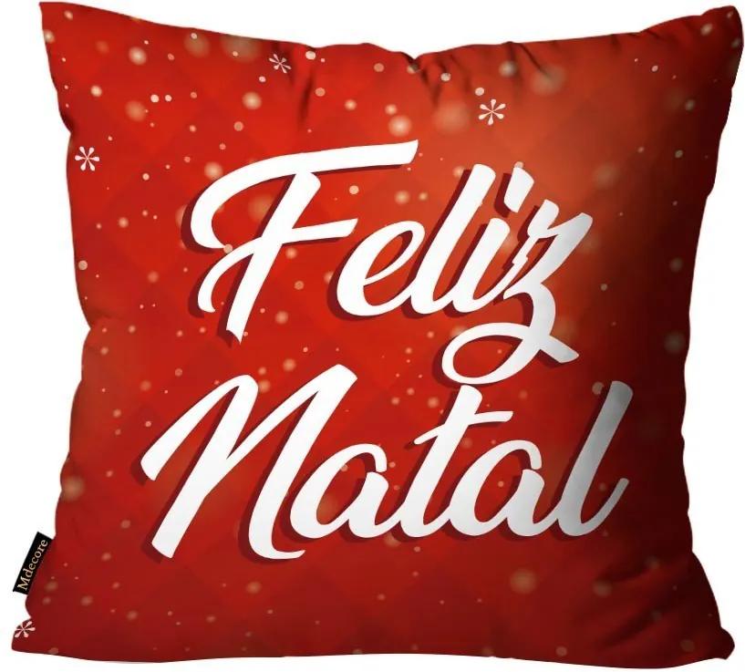 Capa para Almofada Premium Cetim Mdecore Natal Feliz Natal Vermelha45x45cm
