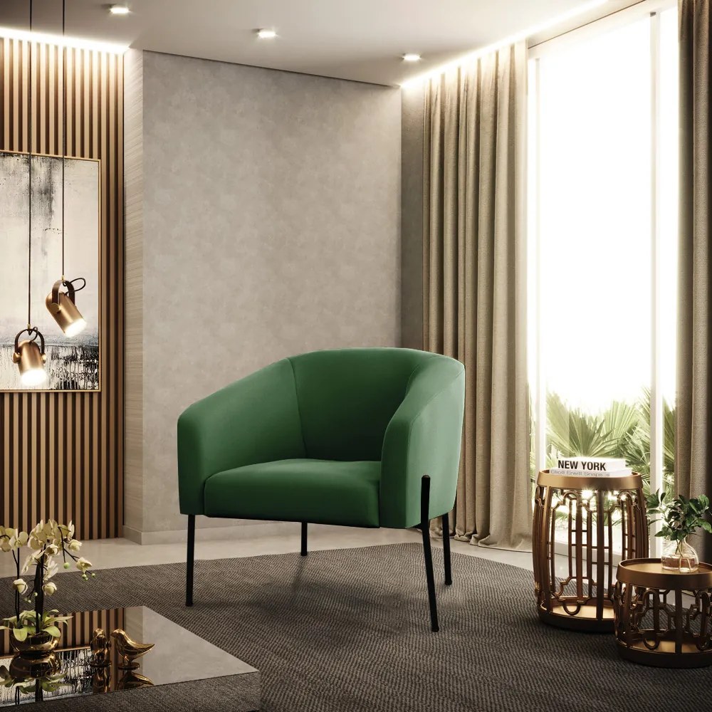 Poltrona Decorativa Pé de Ferro Preto Kit 2 Stella Suede D03 - D'Rossi - Verde