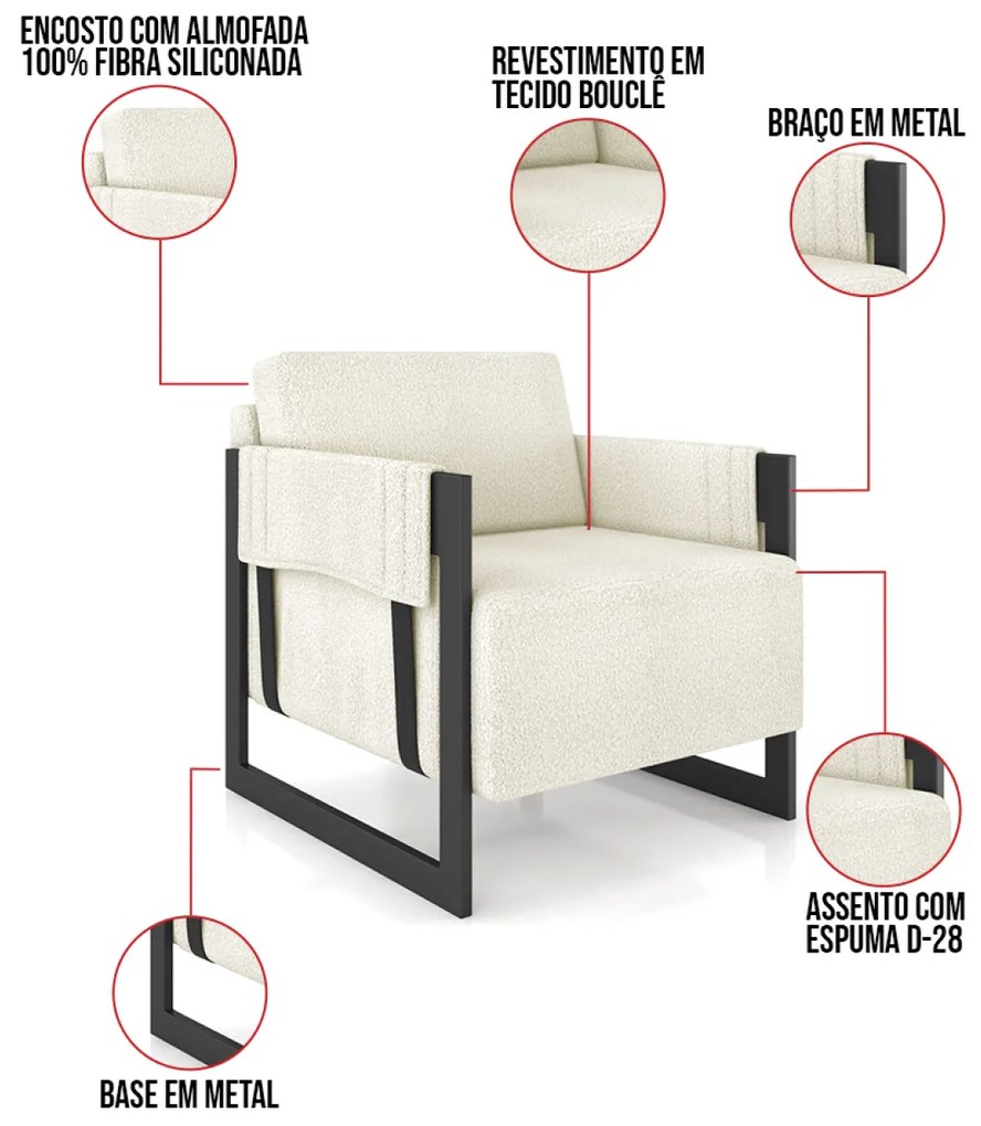 Poltrona Decorativa Base Industrial Rory Bouclê K01 - D'Rossi - Bege