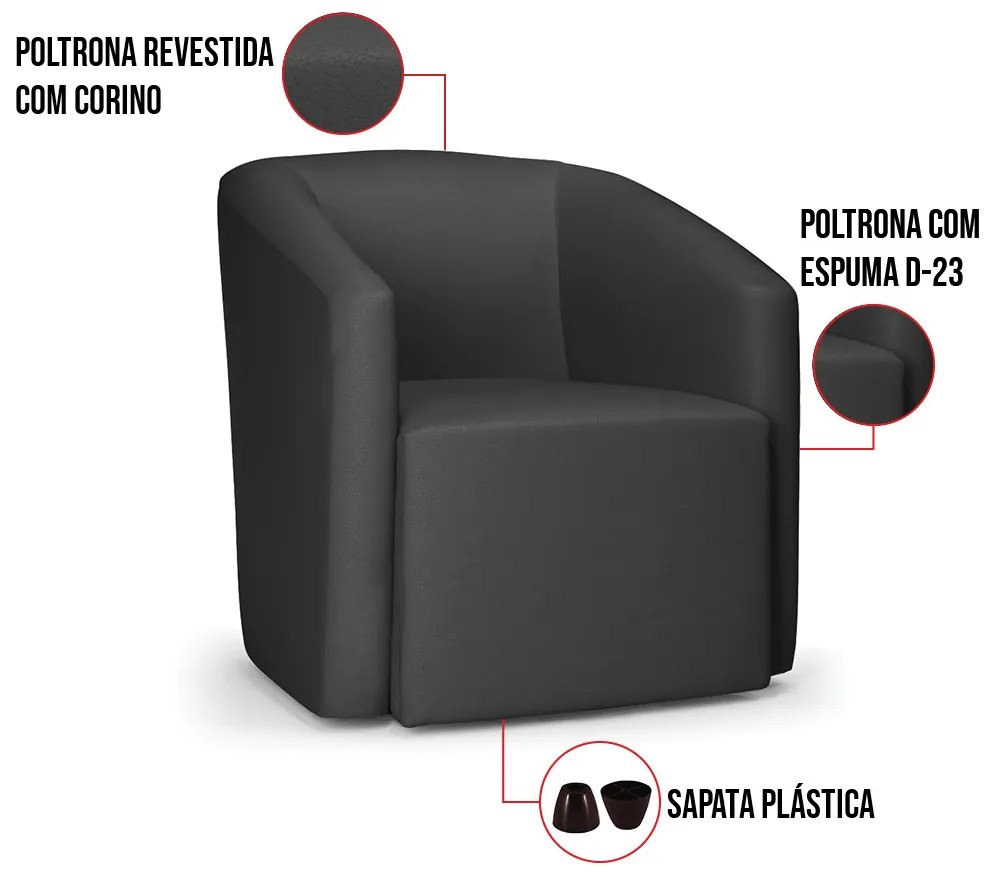 Poltrona Decorativa Orgânica Kit 2 Stella Max Sintético  D03 - D'Rossi - Preto