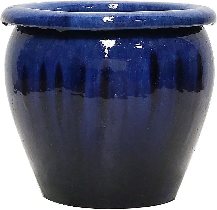 Vaso Vietnamita Cerâmica Importado Tree Com Bordas Azul Pequeno D37cm x A35cm
