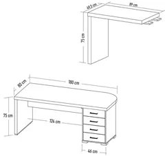 Mesa para Escritório 4 Gavetas Lado Direito e Mesa Auxiliar Corp A06 C