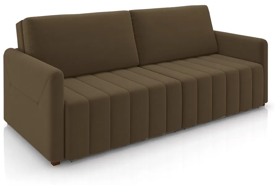 Sofá-Cama Decorativo Retrátil Thanos 2 Lugares 220cm Veludo Marrom G45 - Gran Belo