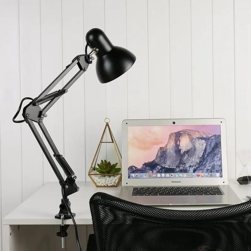 Luminária de Mesa Lâmpada e27 led, lâmpadas de mesa pretas, flexível e flexível, para braço oscilante, para escritório, estúdio e casa