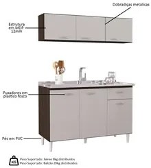 Armário Aéreo e Balcão de Cozinha com Pia Inox 120cm Classic P11 Choco