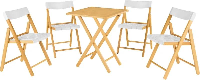 Conjunto Potenza 1 Mesa + 4 Cadeiras Dobráveis  Madeira Verniz/Plástico Branco - Tramontina