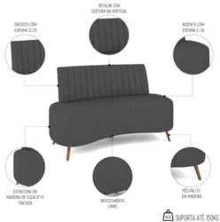 Sofá 2 Lugares para Sala Living 160cm Pés Palito Tamar Z08 Linho Cinza