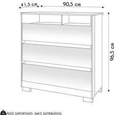 Cômoda para Quarto 3 Gavetas 90cm Califórnia Carvalho/Off White - Inco