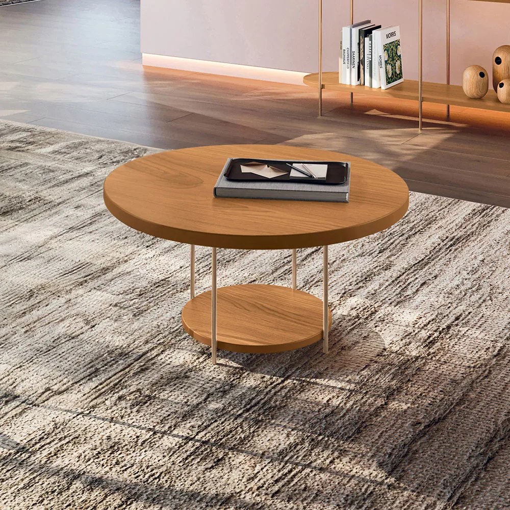 Mesa de Centro Decorativa Sala de Estar Walker Pés de Aço Tampo MDF Cinamomo G26 - Gran Belo