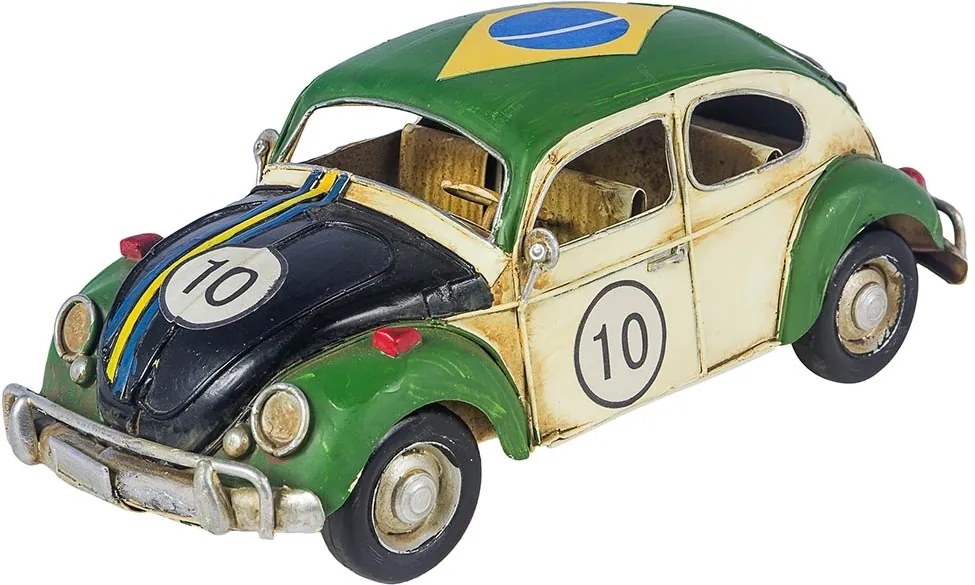 Miniatura Fusca Brasil Cup Branco e Verde Vintage Oldway - 25x10 cm