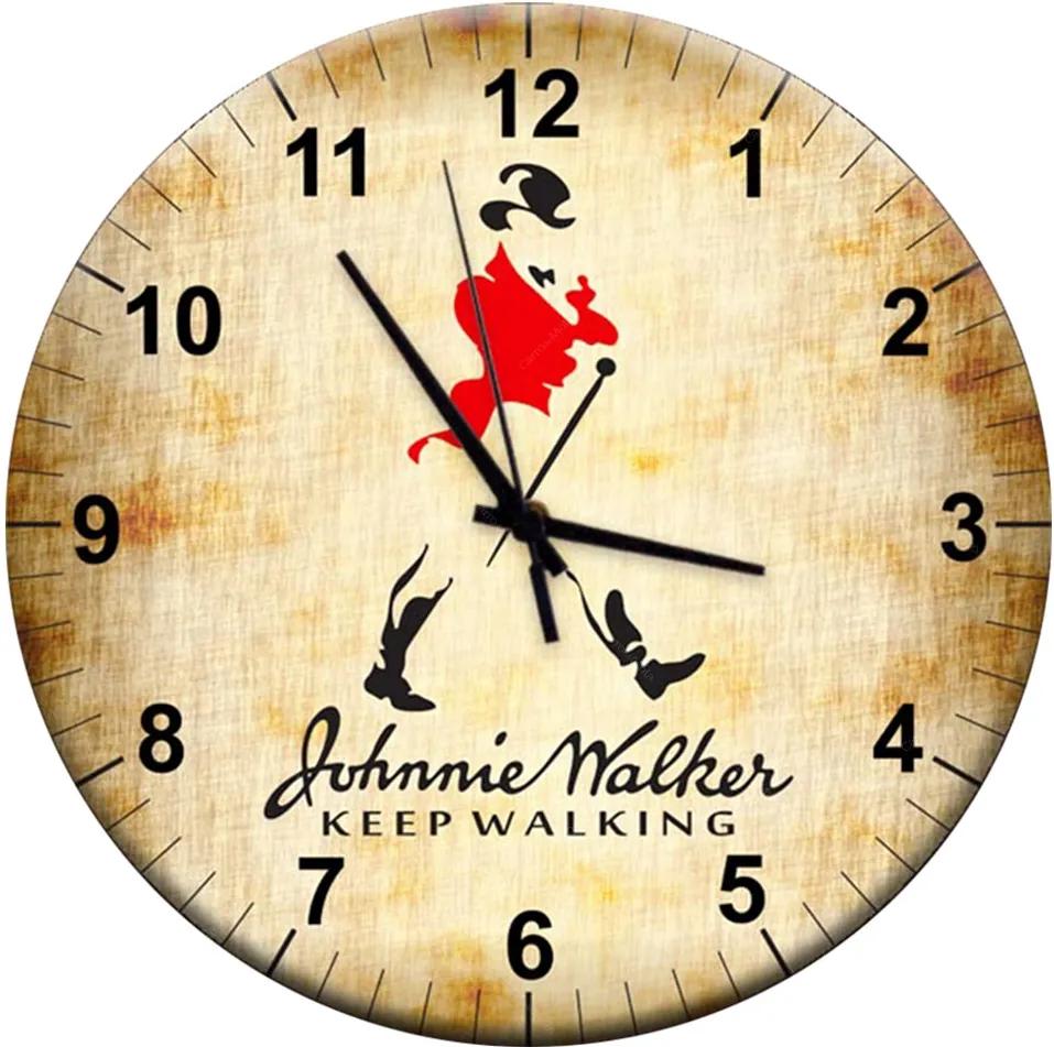 Relógio de Parede Johnnie Walker Keep Walking Bege em MDF - 28 cm