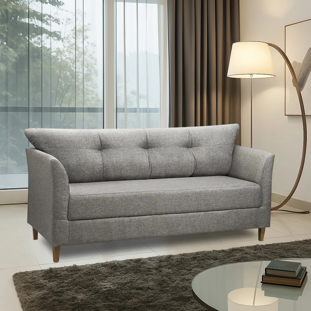 Sofá 3 Lugares Living para Sala Leblon 180cm Linho Cinza E03 - D'Rossi