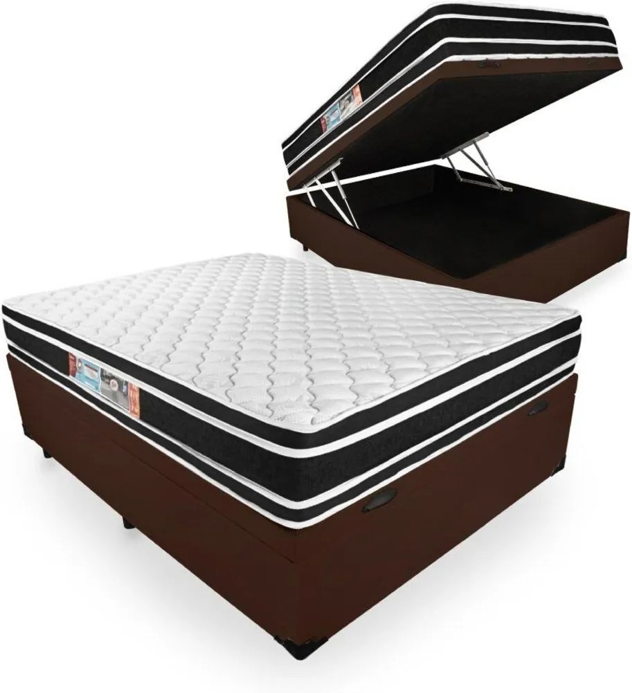 Cama Box Baú Viúva + Colchão De Espuma D33 - Castor - Black White Double Face 128x188x69cm Marrom