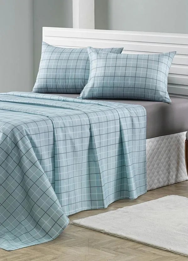 Jogo de Cama 150 Fios Azul Solteiro 3 Peças