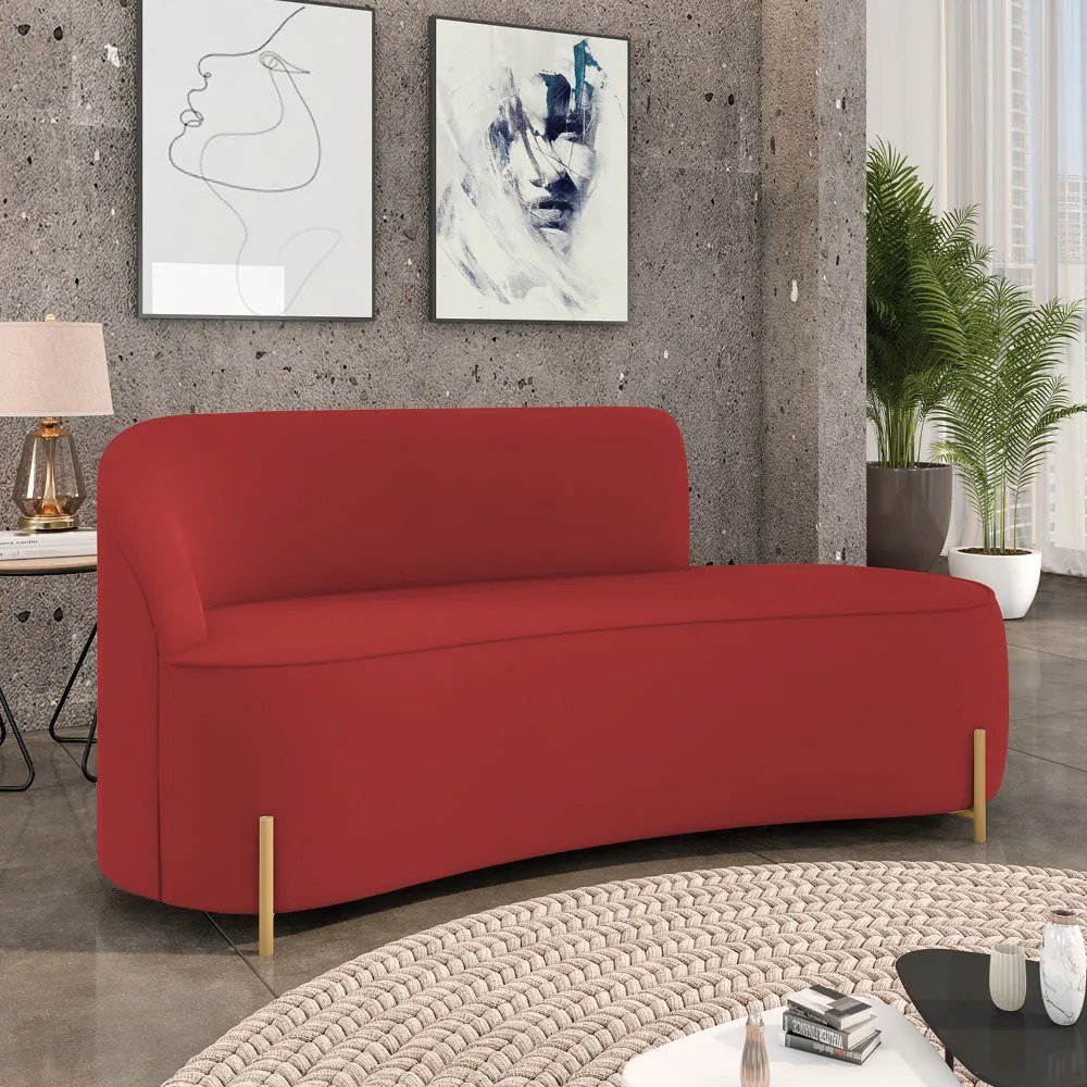 Sofá 3 Lugares Orgânico 180cm Pé Ferro Dourado Morgan Veludo Marsala D03 - D'Rossi