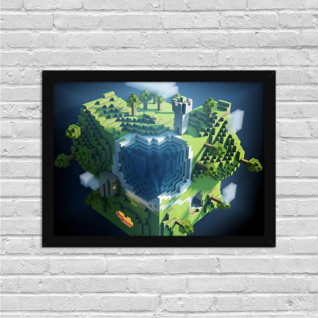 Quadro Decorativo Gamer Minecraft World Preto - Grande