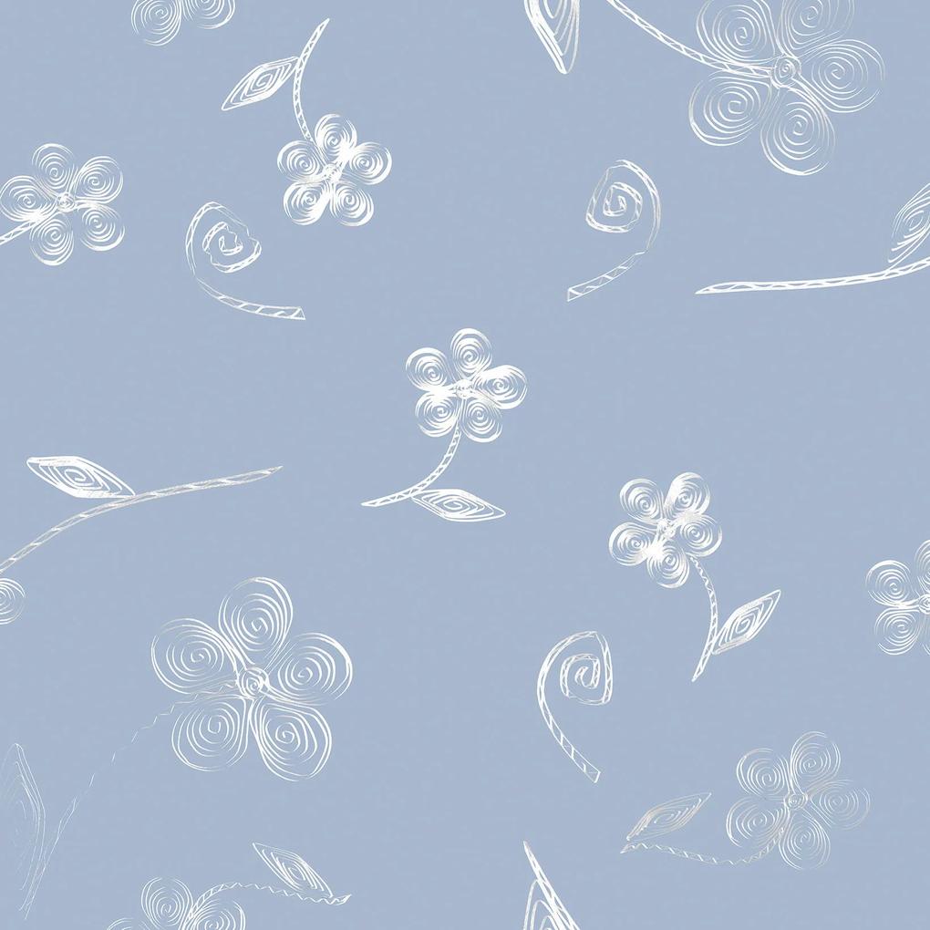 Papel de Parede Floral Azul e branco 0.50m x 3.00m