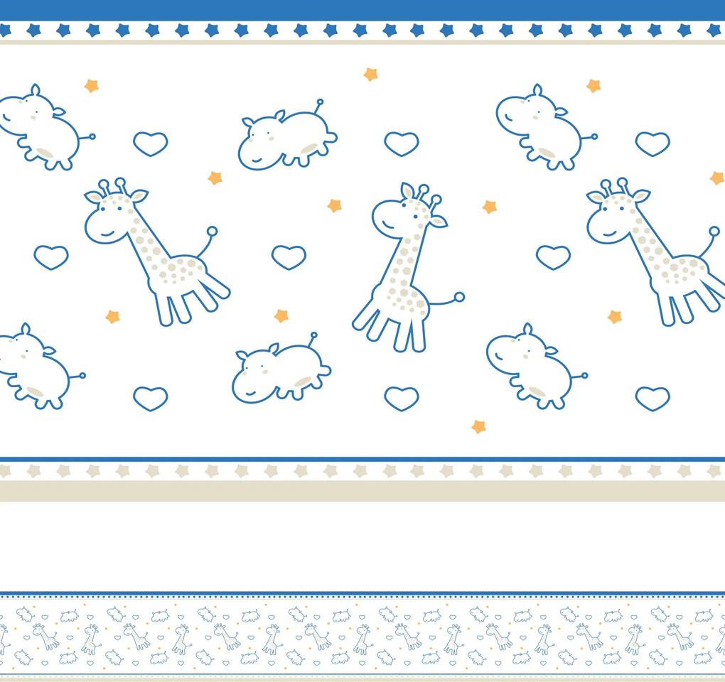 Faixa Decorativa Infantil Girafa e Hipopótamo Azul 6mx15cm