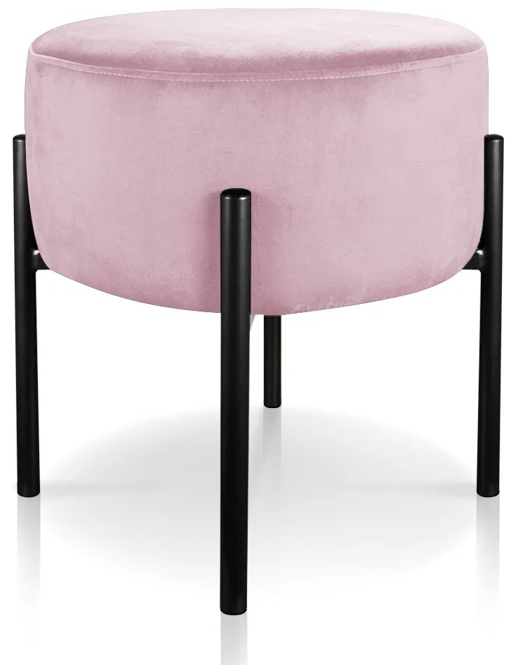 Puff Banqueta Decorativo Industrial Preto Iron Suede Rosa Bebê D03 - D'Rossi