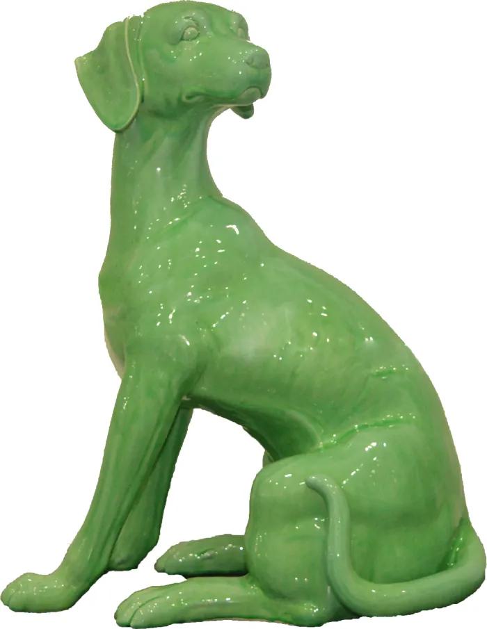 Cachorro Sentado Em Porcelana na cor Verde