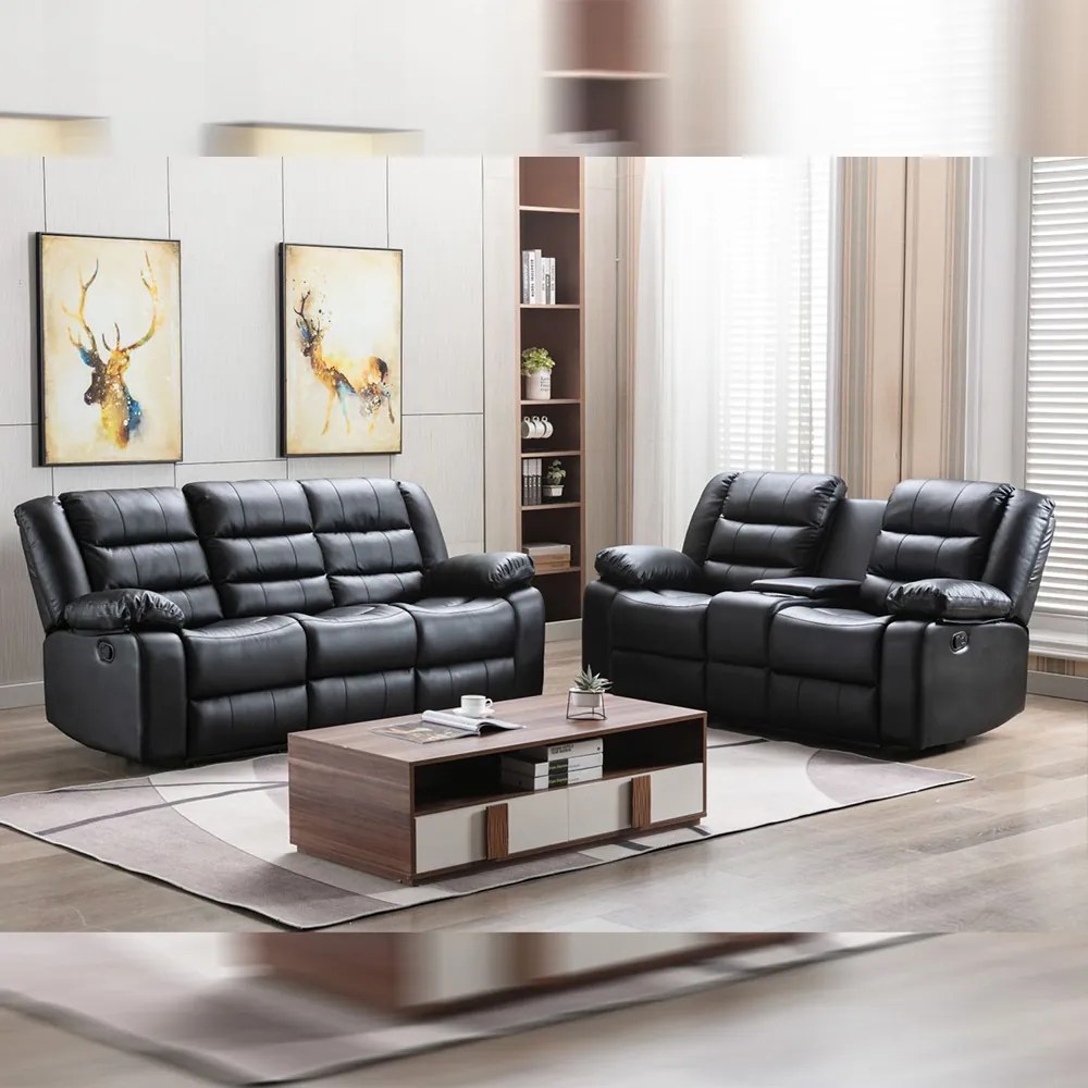 Conjunto Poltronas Sala de Cinema 2 e 3 Lugares Hollywood com Massagem/Aquecimento PU Preto G31 - Gran Belo