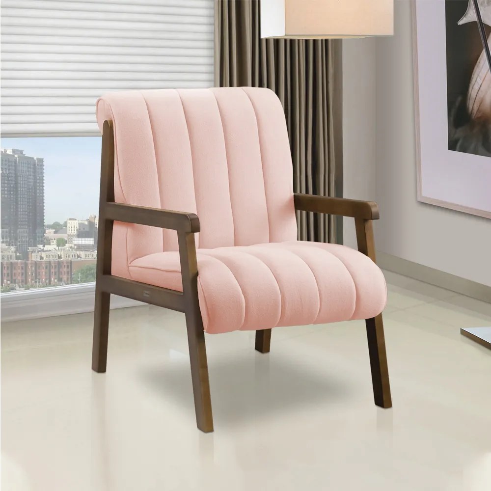 Poltrona Decorativa Sala Base de Madeira kit 2 Daline Bouclê E03 - D'Rossi - Rose