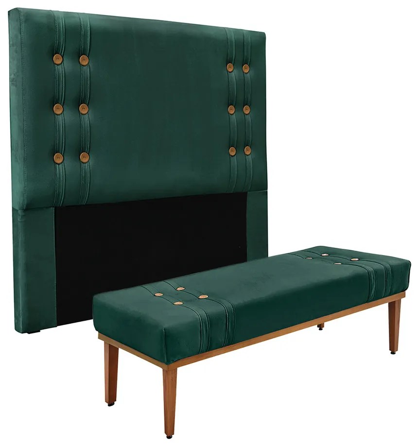 Cabeceira Cama Box King 195cm e Recamier Gênova Veludo S04 - D'Rossi - Verde