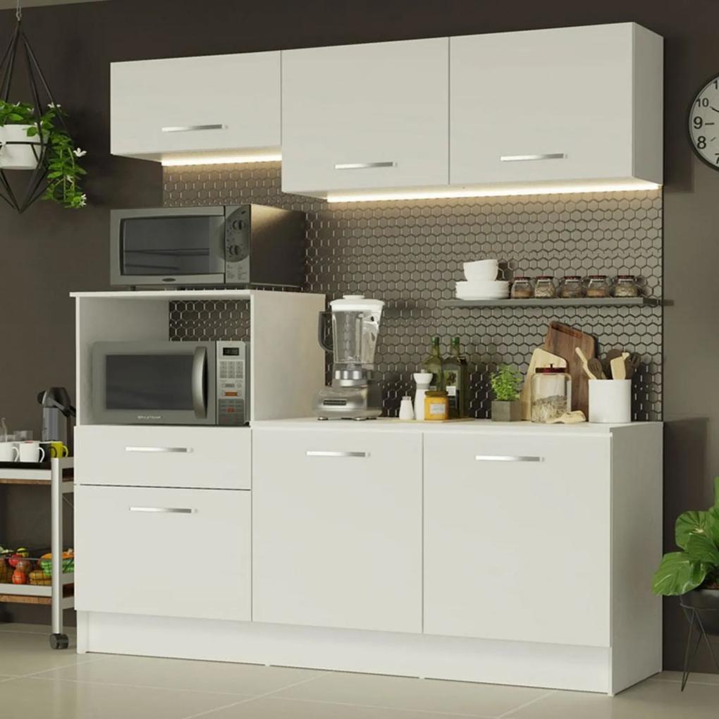 Cozinha Compacta Madesa Onix 180001 com Armário e Balcão - Branco Branco