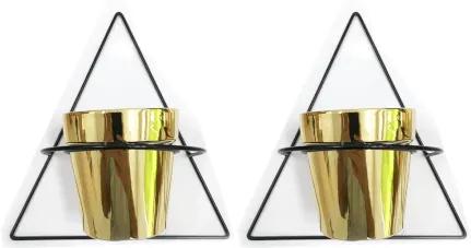 Kit Vaso Dourado em Cerâmica com suporte de parede - Mart 09