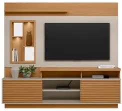 Estante Painel Para TV 60 Pol com LED 200cm Dora L06 Nature/Off White