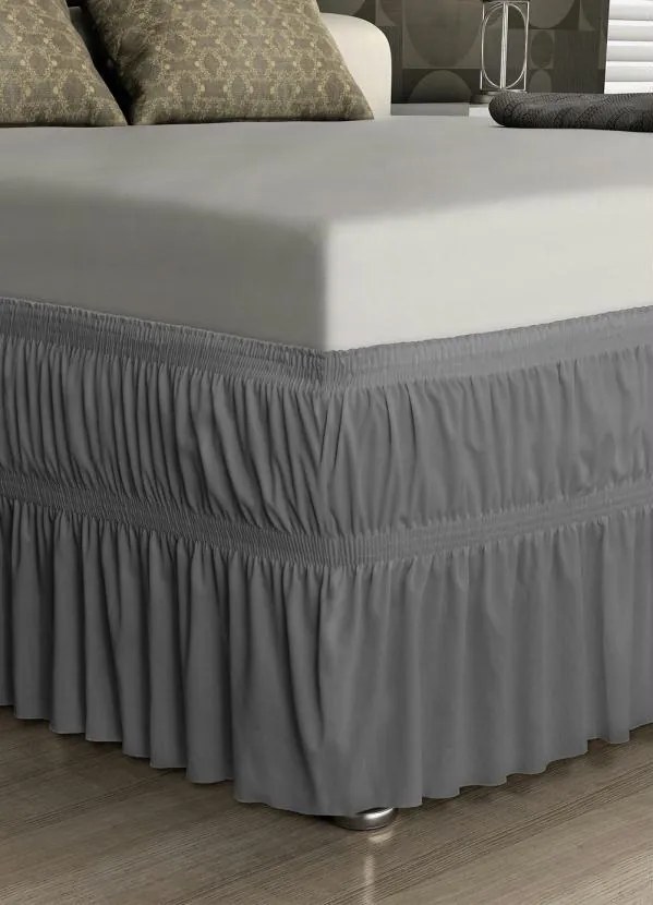 Saia Box Babado Cinza Casal 1 Peça